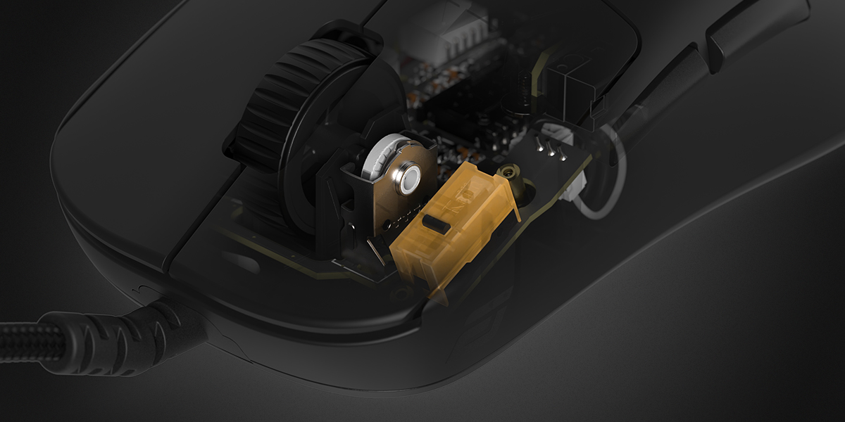 Endgame Gear Gaming-Maus mit Kailh GX-Schaltern im Inneren der OP1 RGB